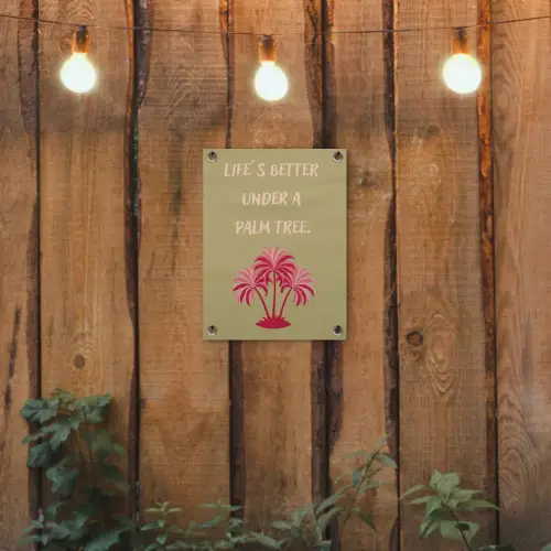 Groen - Zomer - Quote - Palmboom tuinposter los doek klein -sfeer1