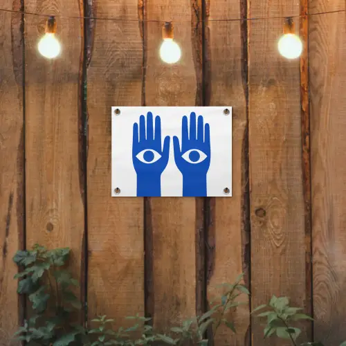 Handen - Twee - Ogen - Blauw tuinposter los doek klein -sfeer1