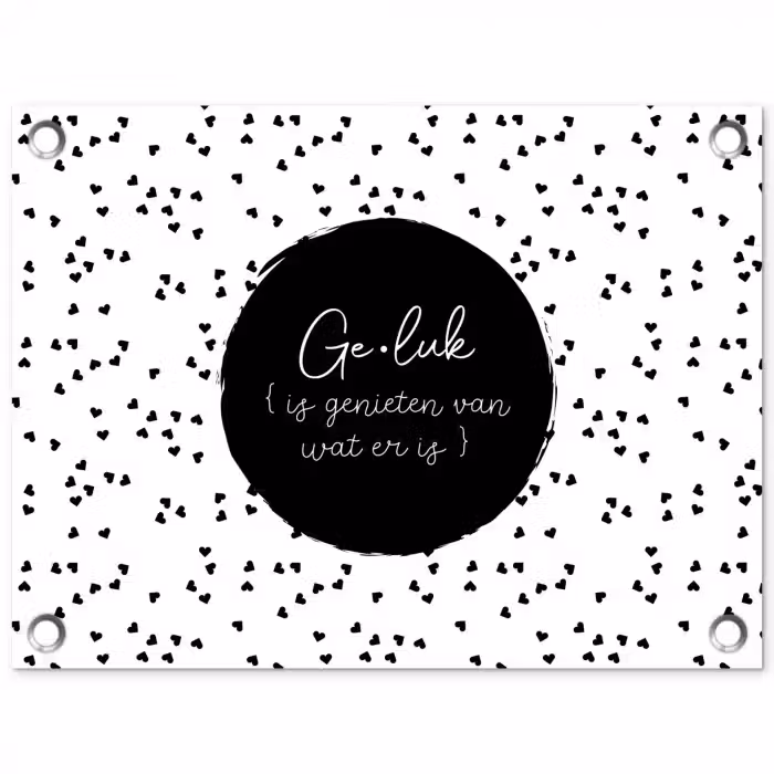 Geluk definitie - Tekst - Geluk is genieten van wat er is - Woordenboek - Quotes tuinposter los doek klein -3d