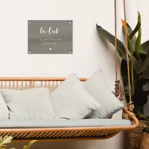 Geluk is genieten van wat er is - Quotes - Geluk definitie - Tekst - Woordenboek tuinposter los doek klein -sfeer7