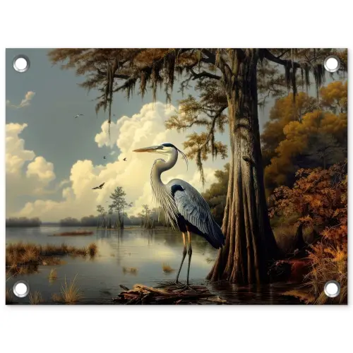 Reiger - Blauw - Meer - Boom tuinposter los doek klein -3d