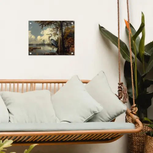 Reiger - Blauw - Meer - Boom tuinposter los doek klein -sfeer7