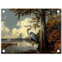 Reiger - Blauw - Meer - Boom tuinposter los doek klein -3d