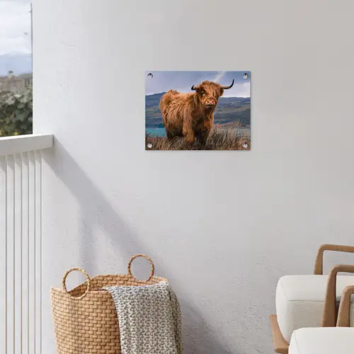 Hooglander bij het Meer tuinposter los doek klein -sfeer8