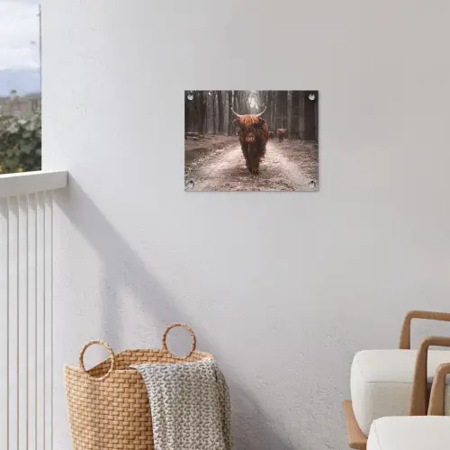 Hooglander in het Bos tuinposter los doek klein -sfeer8