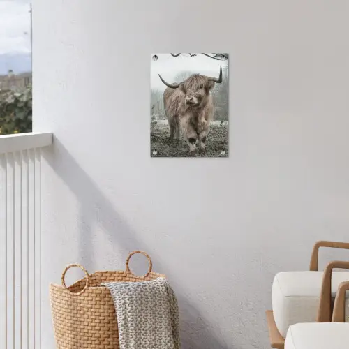 Hooglander in de Mist tuinposter los doek klein -sfeer8