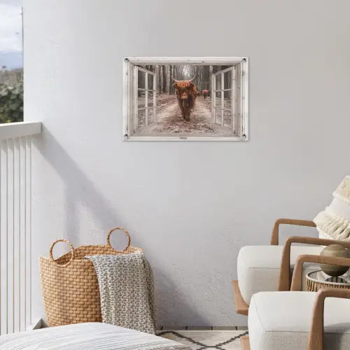 Hooglander door het Raam tuinposter los doek klein -sfeer8