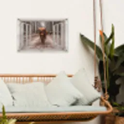 Hooglander door het Raam tuinposter los doek klein -sfeer7