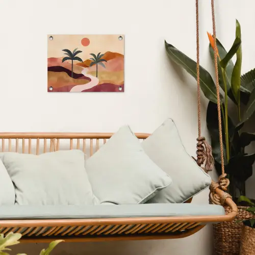 Heuvels - Palmbomen - Abstract tuinposter los doek klein -sfeer7