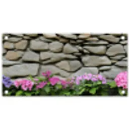 Hortensia’s - Stenen - Muur - Bloemen tuinposter los doek klein -3d