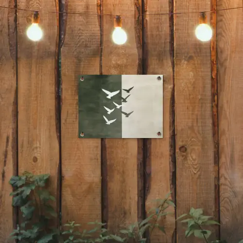 Japandi - Vogel - Groen tuinposter los doek klein -sfeer1