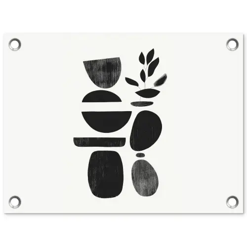 Japandi - Zwart - Abstract tuinposter los doek klein -3d
