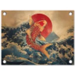 Koi - Zee - Golven - Zon tuinposter los doek klein -3d