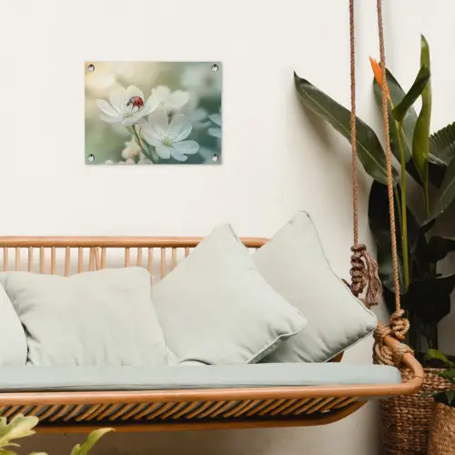 Lieveheersbeestje - Bloemen - Wit tuinposter los doek klein -sfeer7