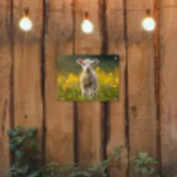 Lammetje - Gras - Bloemen - Geel tuinposter los doek klein -sfeer1