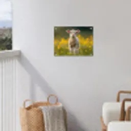 Lammetje - Gras - Bloemen - Geel tuinposter los doek klein -sfeer8