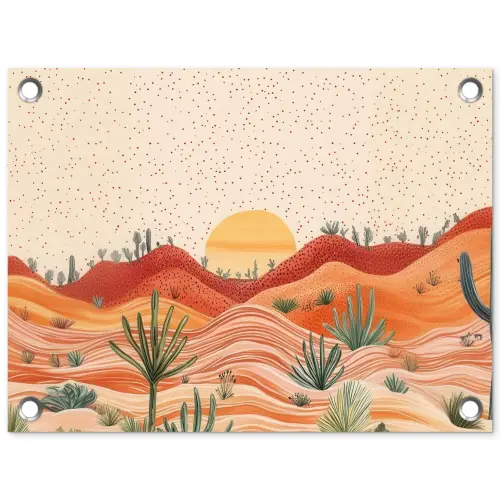 Landschap - Heuvels - Zonsondergang tuinposter los doek klein -3d