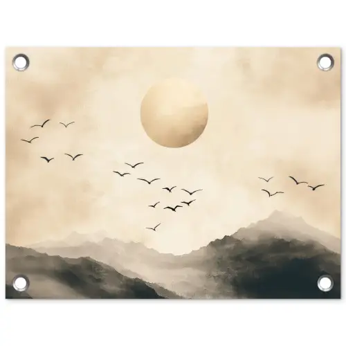 Landschap - Japandi - vogel tuinposter los doek klein -3d