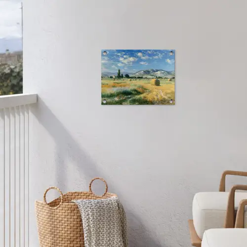 Landschap - Strobalen - Bergen - Wolken tuinposter los doek klein -sfeer8