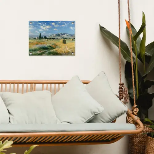 Landschap - Strobalen - Bergen - Wolken tuinposter los doek klein -sfeer7