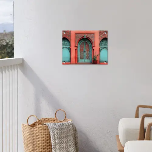 Lantaarn - Deur - Turquoise tuinposter los doek klein -sfeer8