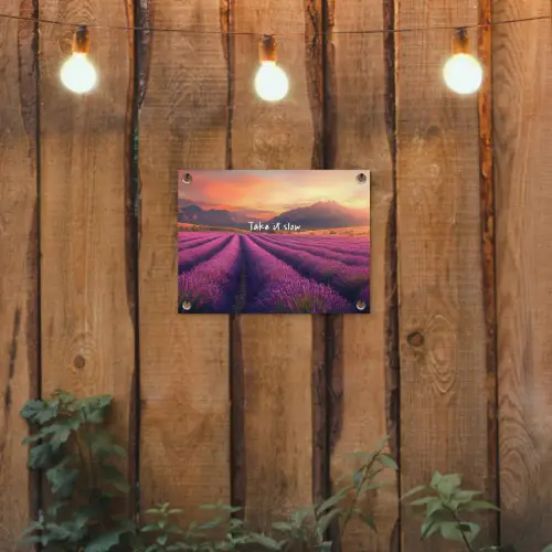 Lavendelveld - Quote - Zonsondergang tuinposter los doek klein -sfeer1