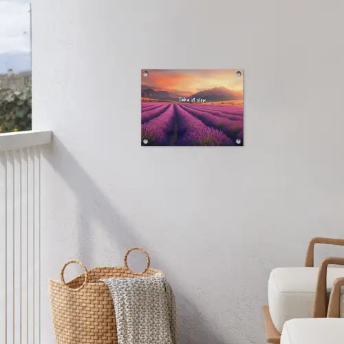 Lavendelveld - Quote - Zonsondergang tuinposter los doek klein -sfeer8
