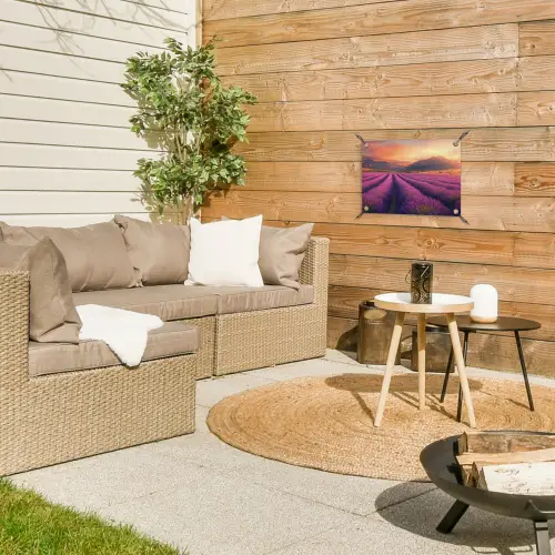 Lavendelveld - Zonsondergang - Paars tuinposter los doek klein -sfeer4