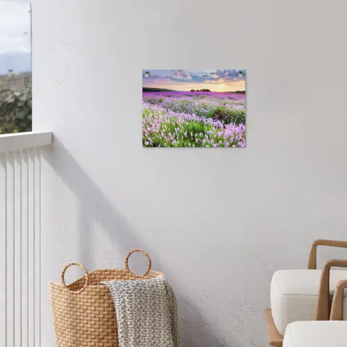 Lavendelvelden bij zonsondergang tuinposter los doek klein -sfeer8