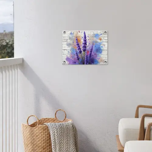 Lavendel op Witte Bakstenen Muur tuinposter los doek klein -sfeer8