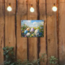 Grasveld - Eieren - Bloemen tuinposter los doek klein -sfeer1