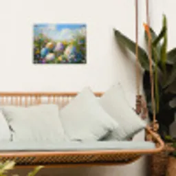 Grasveld - Eieren - Bloemen tuinposter los doek klein -sfeer7