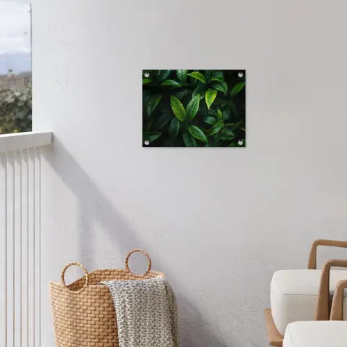 Bladeren - Regendruppels - Licht - Groen tuinposter los doek klein -sfeer8