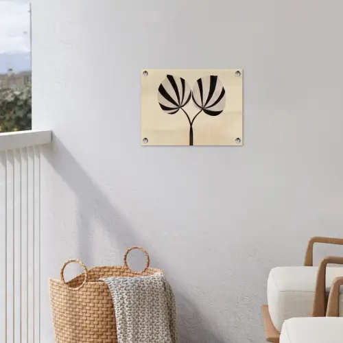 Bladeren - Gestreept - Stengel - Beige tuinposter los doek klein -sfeer8