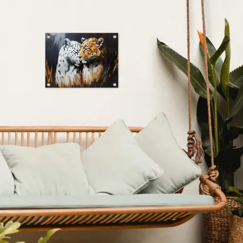 Luipaard - Oranje - Wit - Gras tuinposter los doek klein -sfeer7