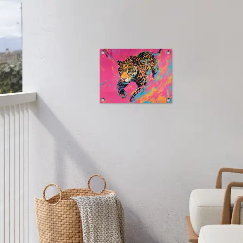 Luipaard - Roze - Oranje - Blauw - Verf tuinposter los doek klein -sfeer8