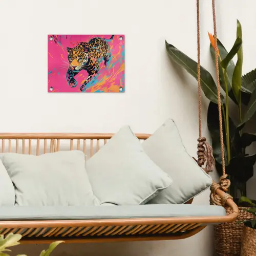 Luipaard - Roze - Oranje - Blauw - Verf tuinposter los doek klein -sfeer7