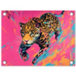 Luipaard - Roze - Oranje - Blauw - Verf tuinposter los doek klein -3d