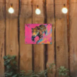 Luipaard - Roze - Oranje - Blauw - Verf tuinposter los doek klein -sfeer1