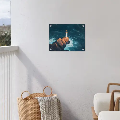 Vuurtoren - Rots - Zee - Golven tuinposter los doek klein -sfeer8