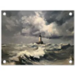 Vuurtoren - Golven - Storm tuinposter los doek klein -3d