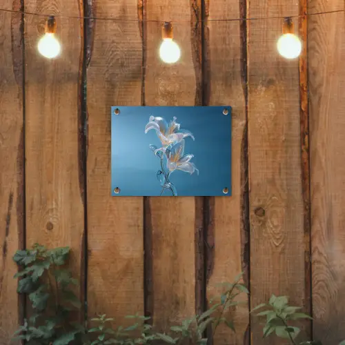 Lelies - Blauw - Glazen tuinposter los doek klein -sfeer1