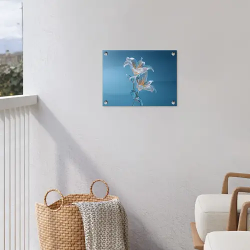 Lelies - Blauw - Glazen tuinposter los doek klein -sfeer8