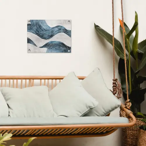 Lijnen - Golven - Abstract - Blauw tuinposter los doek klein -sfeer7