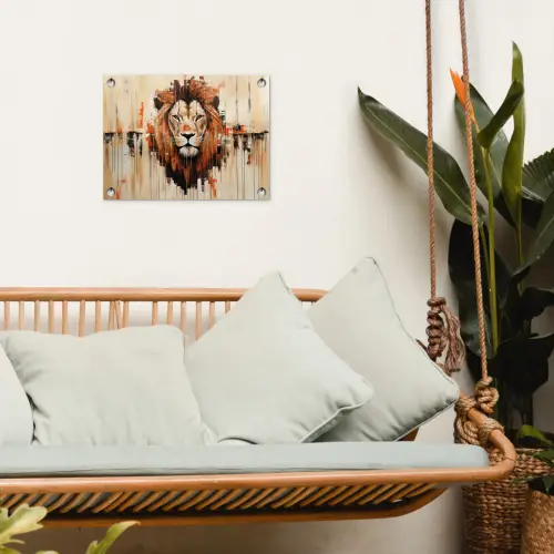 Leeuwenkop - Lijnen - Crème tuinposter los doek klein -sfeer7