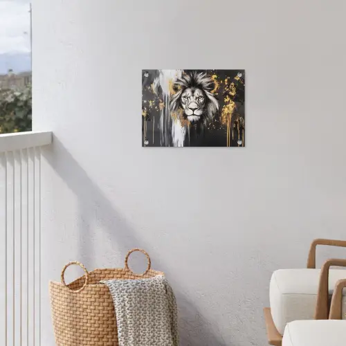 Leeuw - Portret - Verfspatten - Grijs tuinposter los doek klein -sfeer8
