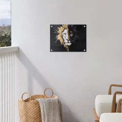 Leeuw - Gesplitst - Zwart - Lijn tuinposter los doek klein -sfeer8