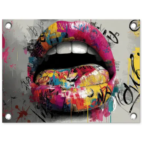 Lippen - Graffiti - Expressief tuinposter los doek klein -3d