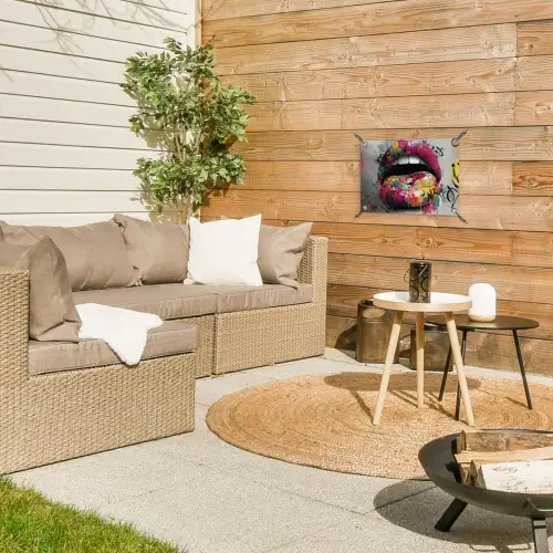 Lippen - Graffiti - Expressief tuinposter los doek klein -sfeer4