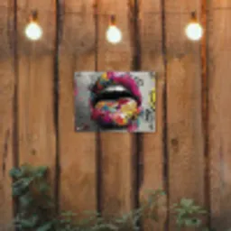 Lippen - Graffiti - Expressief tuinposter los doek klein -sfeer1